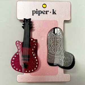 Piper K Western Cowboy Boots And Guitar Hair Clips NWT